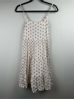 ' White Dress with Pink Dot Print - Lightweight Tiered Summer Dress